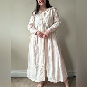 Vintage April Cornell Cream Long Sleeve Maxi Dress with Embroidered Bodice